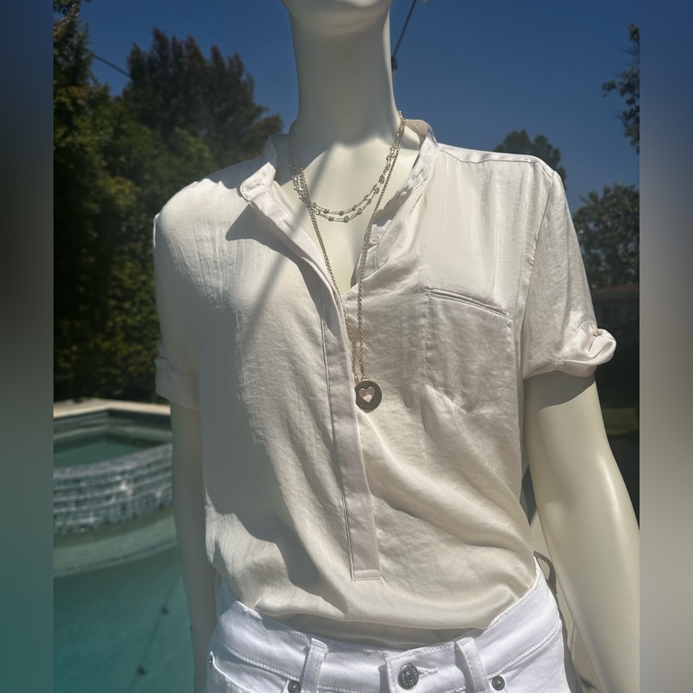 KOOPLES Ecro Silk Blouse Cream short sleeves top Beautiful and Effortless Size L